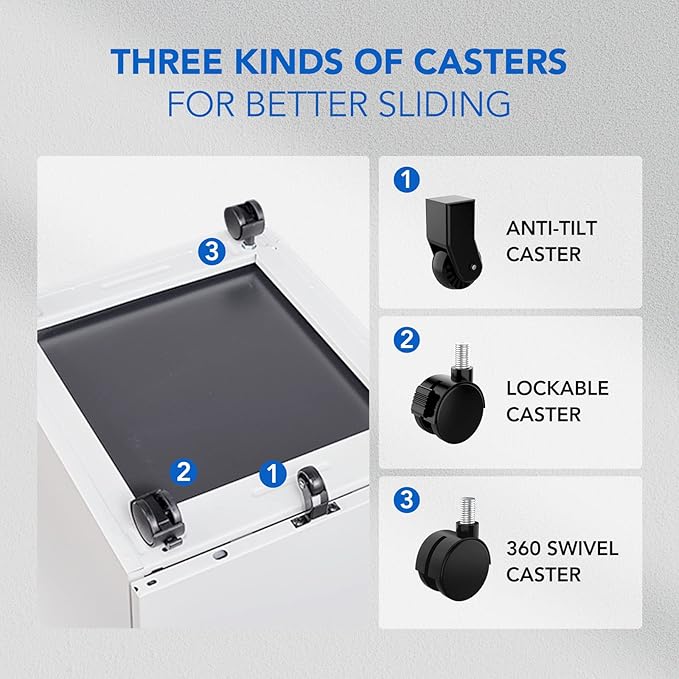 FLEXISPOT Mobile File Cabinet for Home Office Under Desk Storage with Lock Keys 3 Drawer File Cabinet for Legal/Letter/A4 File, White