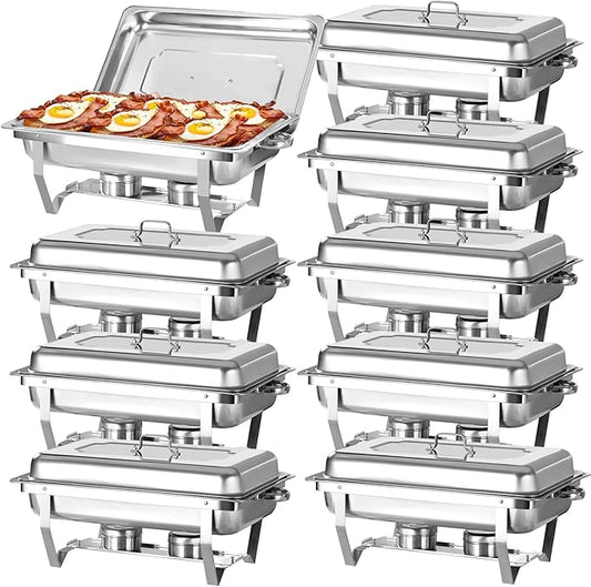 Chafing Dish Buffet Set, 8QT Stainless Steel Chafing Dishes for Buffet, Full Pan Chafing Dish, Buffet Servers and Warmers for Party, Wedding,Catering (9 PACK)