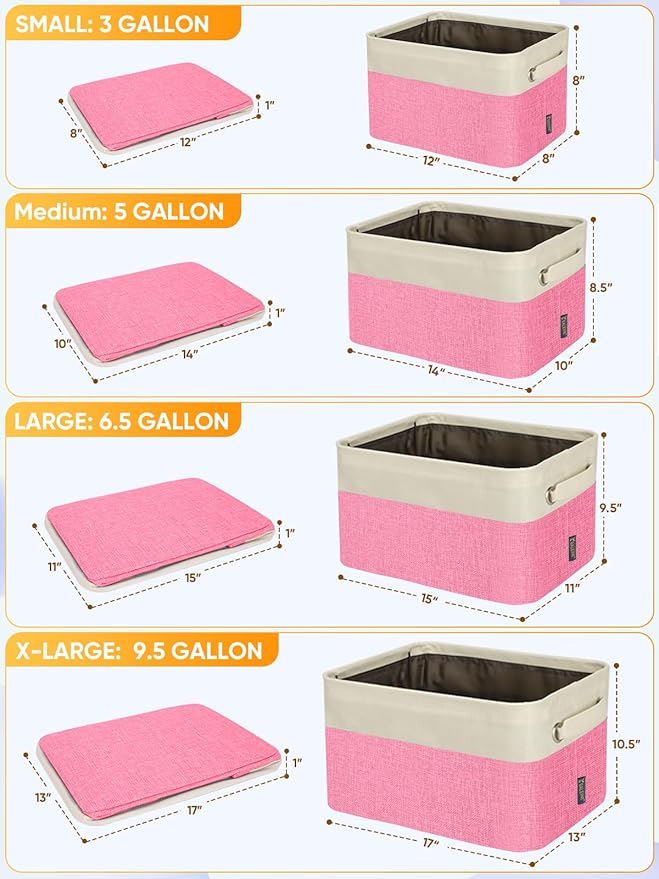 BALEINE 2 Pack Fabric Storage Bins for Shelves, Linen Storage Baskets for Organizing, Decorative Closet Bins for Clothes, Home (Pink, 14''x10''x8.5')