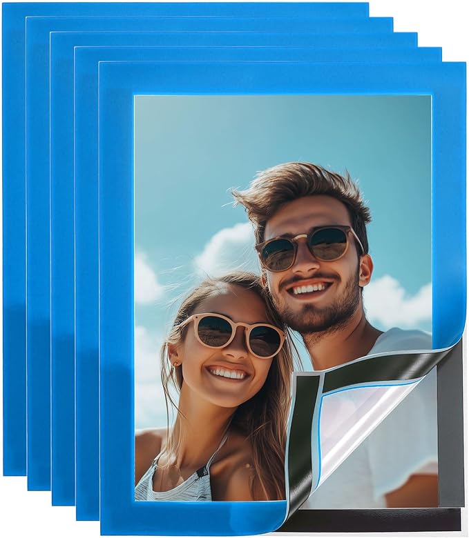 uxcell 5 Pcs Magnetic Sign Holder, 5" x 7" Self-Adhesive Magnetic Wall Signs Holder Magnetic Picture Frame Document Holder for Home Office Wall Window Displays, Sky Blue
