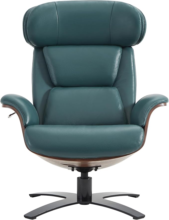 CHITA Genuine Leather Reclining Swivel Chair with Adjustable Headrest and Ottoman for Living Room, Teal