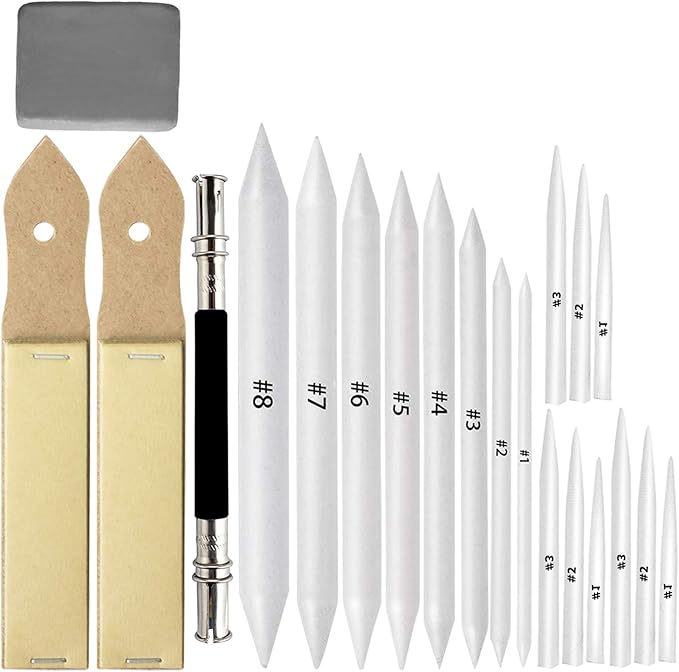 21 Pcs Blending Stumps and Tortillions Set with Sketch Sandpaper Pencil Sharpener Pointer and Pencil Extension Tool Drawing Art Kneaded Eraser for Student Sketch Drawing Set by VENCINK