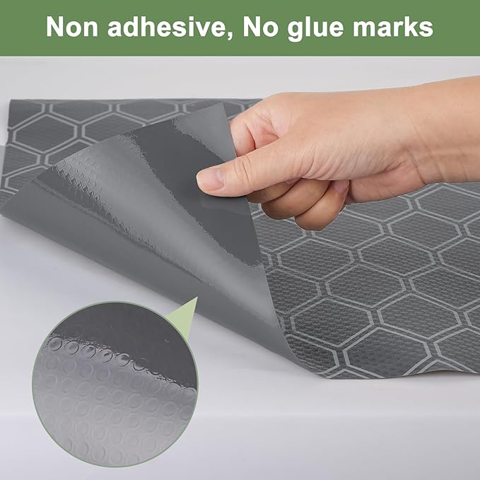 Non-Adhesive Shelf Liner Roll - Waterproof No-Slip Drawer & Cabinet Mat for Kitchen, Refrigerator, Bathroom, Easy to Cut EVA Drawer & Shelf Liners, 12" x 197", Grey