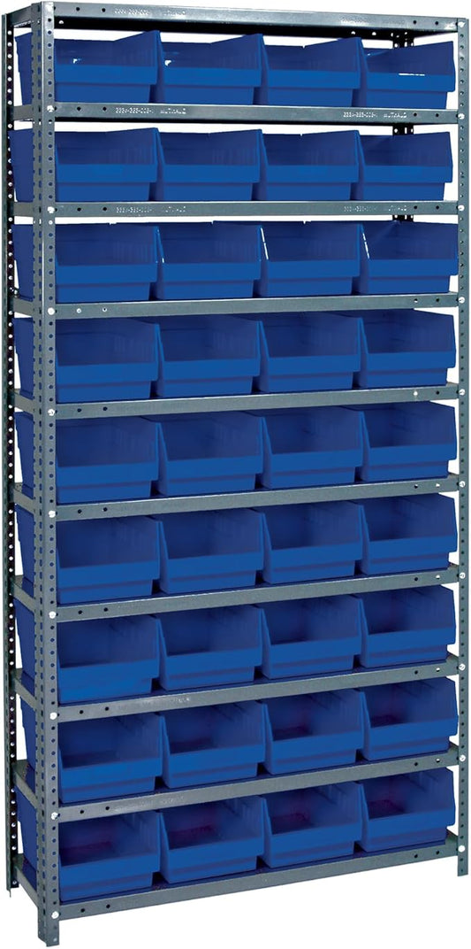 Quantum Storage Systems 1875-208BL Store More Steel Shelving Unit with 6" Shelf Bins, 18" D x 36" W x 75" H, Blue