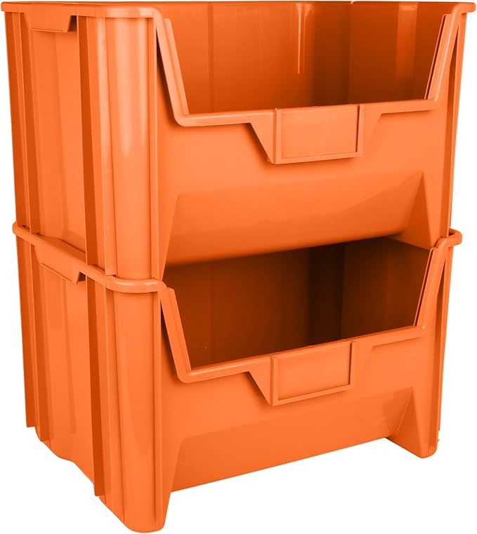 Hudson Exchange 20" x 15" x 12.5" (3 Pack) Plastic Giant Stackable Hopper Bin Container, Orange
