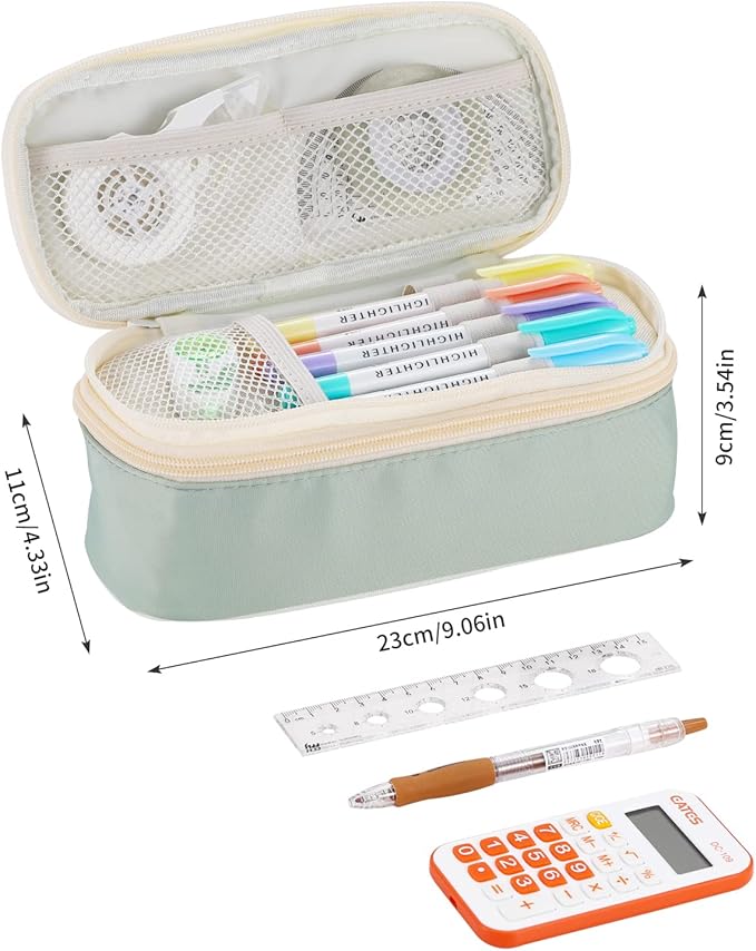 Dugio Big Pencil Case for Girls Organizer Pencil Bag with Zipper Pencil Pouch for School Teens Kids Aesthetic Large Pencil Pouch Green