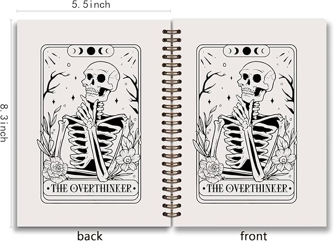 Overthinker Tarot Goth Notebook Journal,Gothic Skull Hardcover College Spiral Notebook Journal for Teen Girls Women,Goth Office Supplies,Hard Cover Journal Notebooks