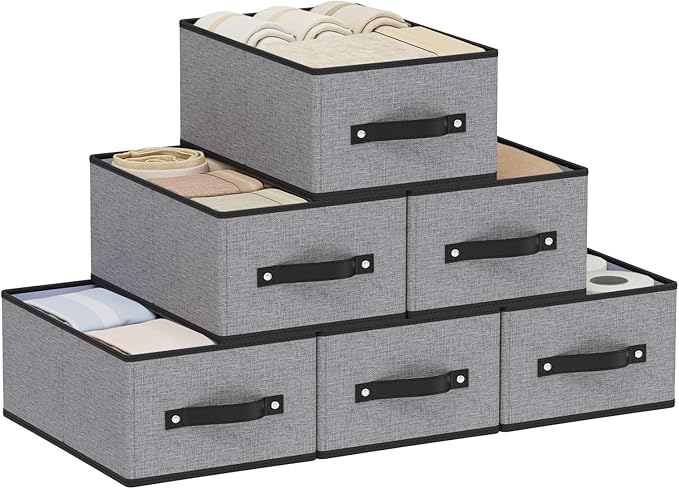 Foldable Storage Baskets, Fabric Drawer Organizers with Handles, Storage Bins for Organizing Shelves, 13 × 9.1 × 5.5 Inch, Gray, 6-Pack