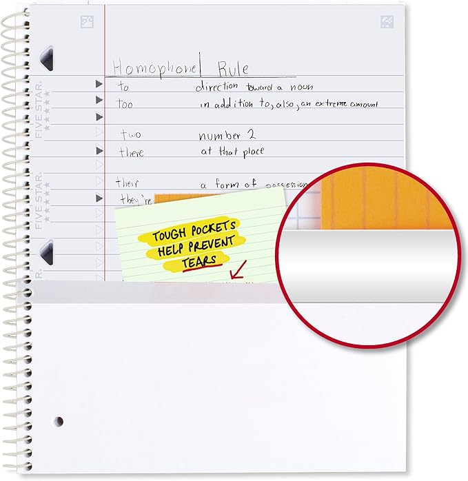 Five Star Spiral Notebook + Study App, 1 Subject, Wide Ruled, 8" x 10-1/2", 80 Sheets, Fights Ink Bleed, Water Resistant Cover, Black Stars Glow in the Dark (930020F)