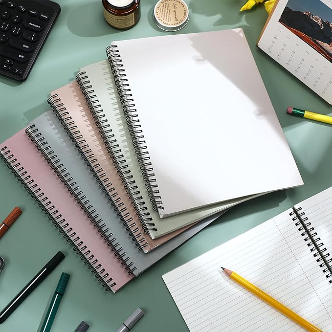 Glenmal 6 Pcs Spiral Notebook for Work A4 8.5 x 11'' College Ruled Spiral Journal Notebook Kraft Cover Ruled Paper, 120 Sheets 240 Pages for Office Study Supplies(Morandi Colors)