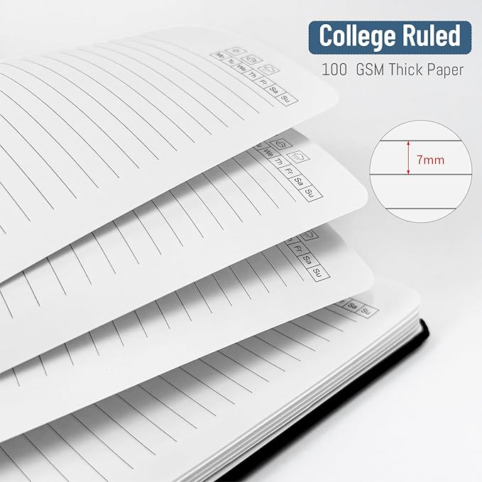 Lined Spiral Notebook A4 Hard Cover Notebook 8.5" x 11", Black College Ruled Notebook for Work, 120 Pages 100GSM Large Thick Paper Writing Journal for Women & Men