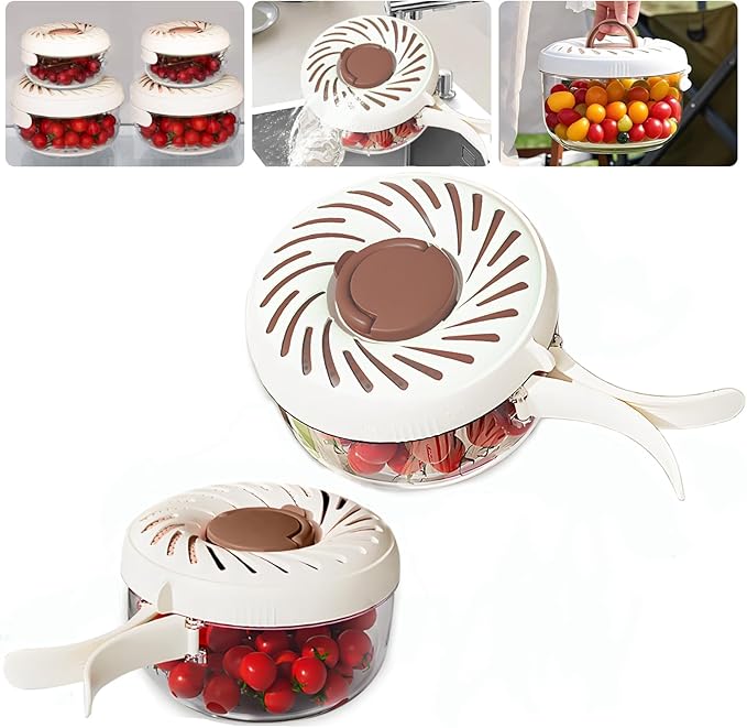 2025 Upgrade Fruit Washing Bowl with Strainer(2.85QT+1QT),3 in 1 Multipurpose Drain Basket with Lid & Ice Box,Foldable Handle Fruit Strainer,Fruit Washer Perfect for Fridge Storage and Outdoor Picnics