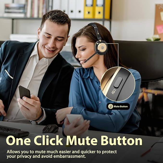 Earbay Wireless Headset with Mic for Work, Bluetooth Headset V5.3, AI Noise Cancelling Mic & 2.4G USB Dongle, 50 Hrs Work Time Wireless Headphones with Mic Mute for Work from Home/Call Center/Teams