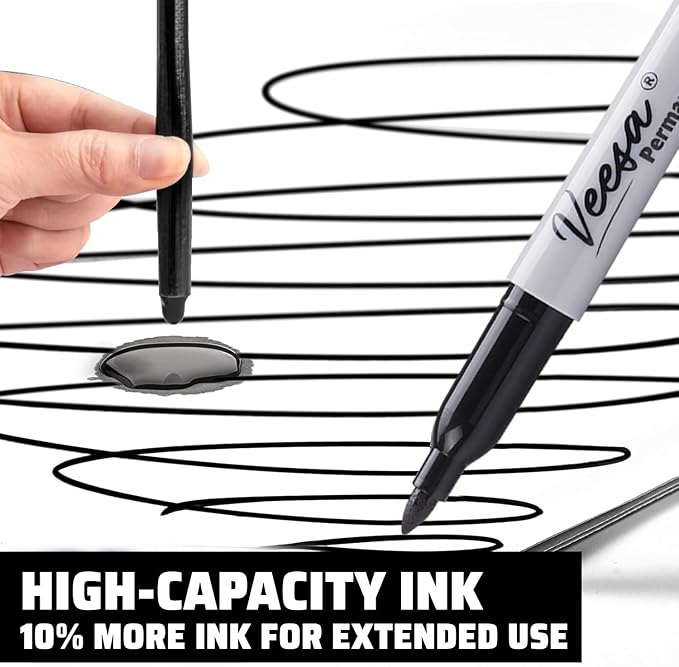 Permanent Markers Bulk, 75 Pack Black Fine Tip Permanent Marker Set - Waterproof | Quick Drying | Fade Resistant - Marks on Paper, Glass, Ceramic, Plastic, Wood, Rock, Metal