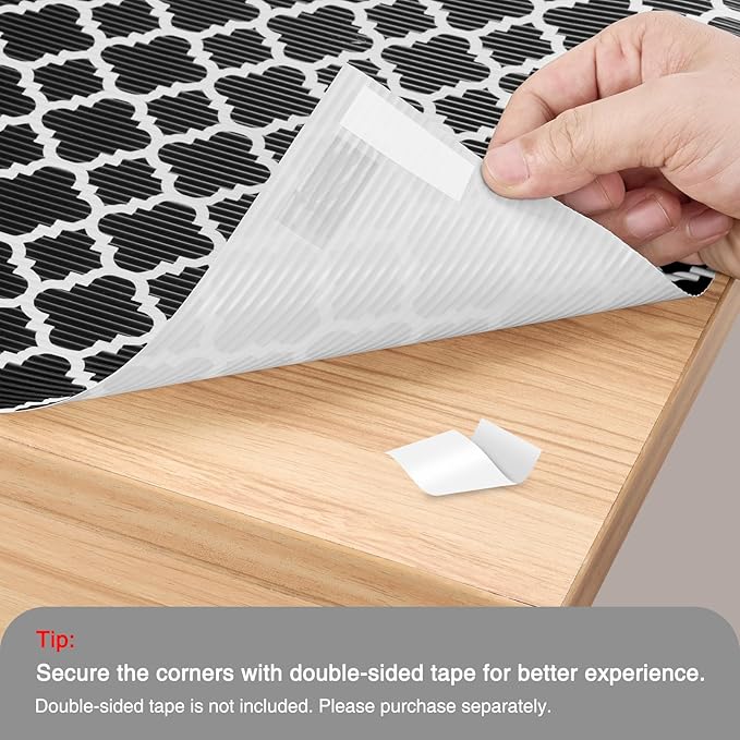 Glotoch Shelf Liners for Kitchen Cabinets 17.5” x 30 ft, Non Slip Drawer Liner, Waterproof Cabinet Liner for Wire/Pantry/Closet/Dresser-Non Adhesive, Heavy Duty, Quatrefoil, Black&White