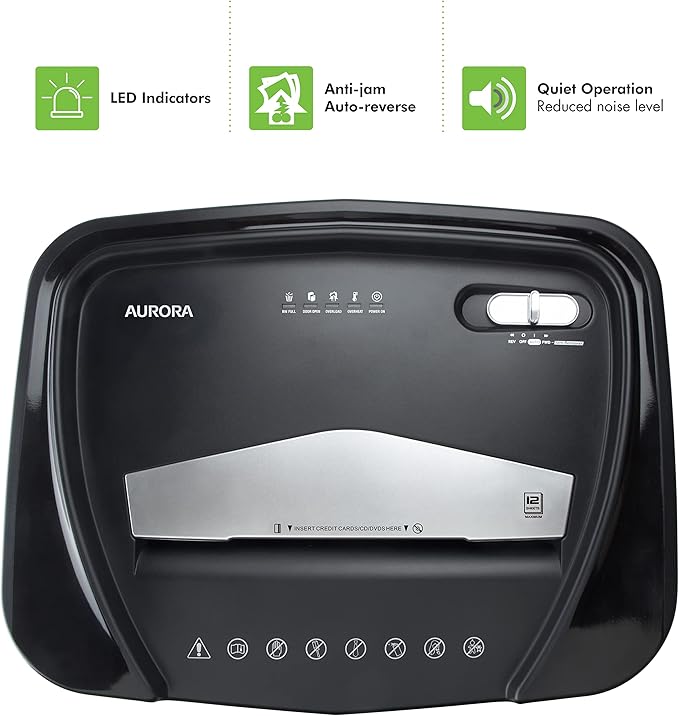 Aurora Professional Grade High Security 12-Sheet Micro-Cut Paper/CD and Credit Card Shredder/ 60 Minutes Continuous Run Time