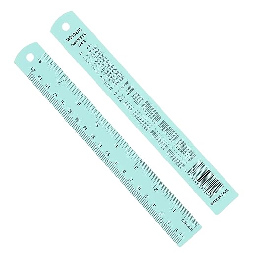 PATIKIL 20cm/8" Metal Ruler, 2 Pack Aluminum Alloy Rulers with Centimeters, Millimeters, Inches and Conversion Table Straight Edge Ruler for Writing Machinist Drafting, Blue Green