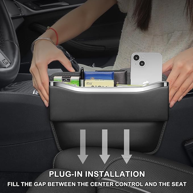 HOLDCY Car Seat Gap Filler Organizer - Leather Console Side Pocket Seat Storage - Stylish and Practical Car Accessories for Cars,SUV,Truck (Black - 2 Pack)