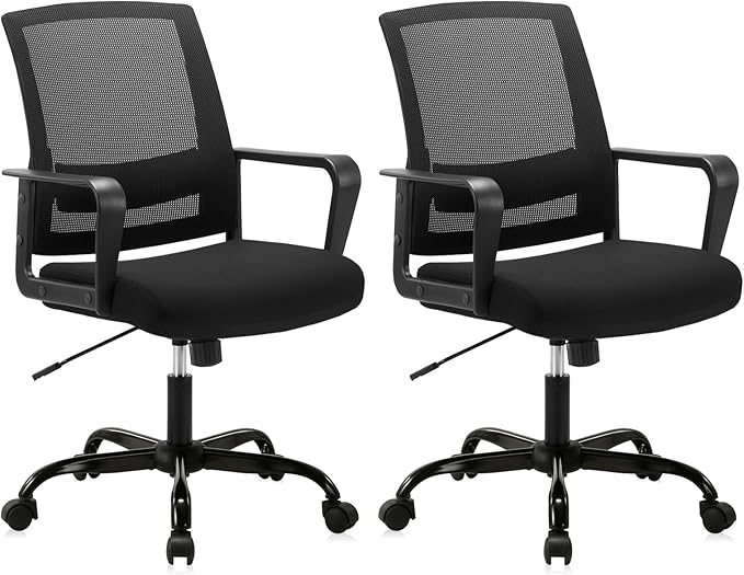 CLATINA Ergonomic Rolling Mesh Desk Chair with Executive Lumbar Support and Adjustable Swivel Design for Home Office Computer Black 2 Pack