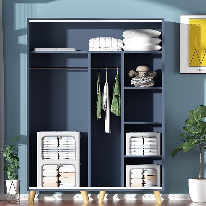 CYhom Clothes Storage Bins Box - Linen Fabric Foldable Stackable Container Organizer Set with Clear Window & Carry Handles & Metal Frame (Light Grey, Medium-36L)