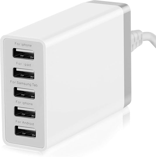 Desktop 5 Port USB Wall Charger 40W 8A, USB Hub Charging Station for Multiple Devices, Protable Multi Port USB Charger for Cell Phone, Tablet, Android Smart Phone and More