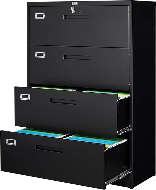 Lateral File Cabinet with Lock, 4 Drawer Large Metal Filing Cabinet,Home Office Lockable Storage Cabinet for Hanging Files Letter/Legal/F4/A4 Size-Assembly Required