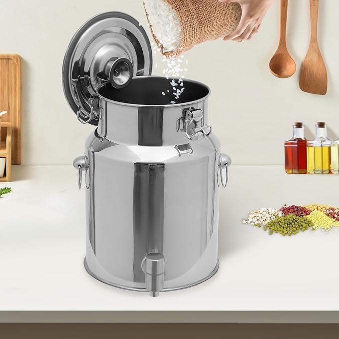 Beverage Dispenser & Stainless Steel Milk Can, 10L/2.64Gal 304 Stainless Steel Drink Dispenser with Spigot and Locking Lid, Multi-Purpose Portable Container for Milk Wine Oil Juice and Party Serving
