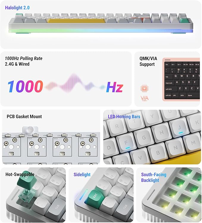 nuphy Halo96 V2 Wireless Keyboard,Gasket Structure,96% Hot Swappable Gaming Keyboard, 99 Kyes RGB Backlit Mechanical Keyboard, Support QMK/VIA,Bluetooth/USB-C/2.4GHz-Pink,Silent Red Clear-Top (45gf)