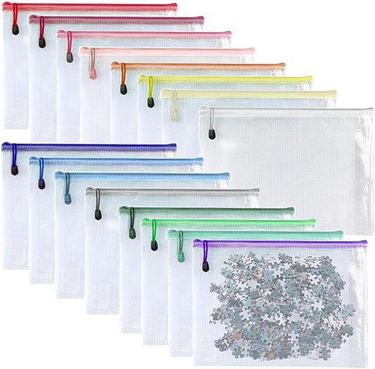 Oaimyy-16Pcs,5"x 7"- Mesh Zipper Pouch Document Folders Bag Plastic Zip File Folders for Office Supplies, Travel,Puzzles Games Organizing Storage Bags Multicolor