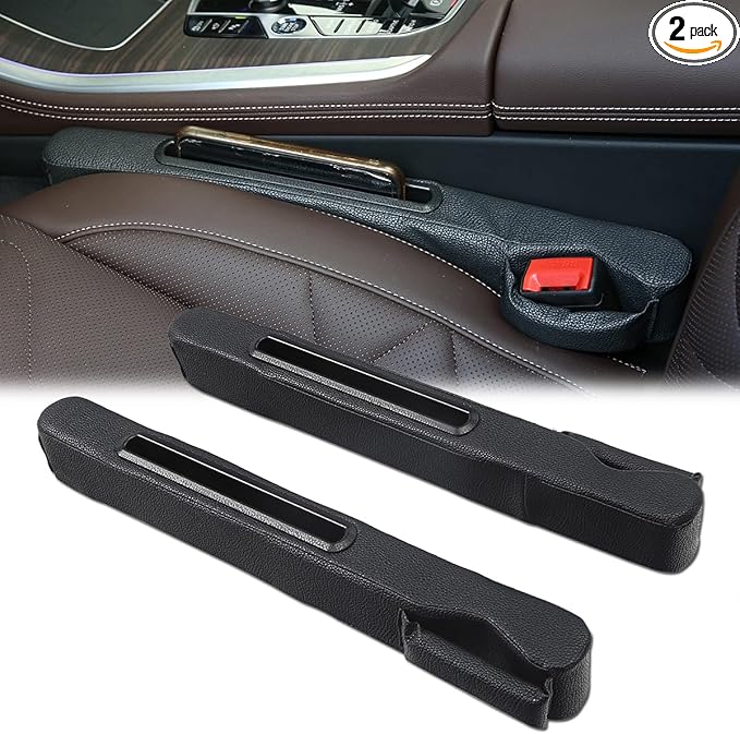 2 Pack Car Seat Gap Filler with Storage Box,Car Console Gap Filler,Fill the Gap Between Seat and Console,Prevent Things from Dropping,Convenient to Storage Keys and Phone(Black2)
