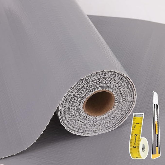 Shelf Liners for Kitchen Cabinets Non Adhesive Drawer Liner 17in x 20FT Pure Grey Thickened Shelf Liner Strong Non-Slip Easy to Clean for Tool Box Refrigerator with Knife and Tape Measure