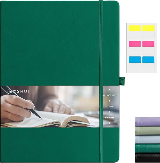 EMSHOI Graph Paper Notebook, 8.5" x 11" Hardcover Leather Journal for Women Men, 192 Pages 100 GSM Grid Paper A4 Large Journals for Writing, Graph Notebook for Work, Graphing, Engineering, Dark Green