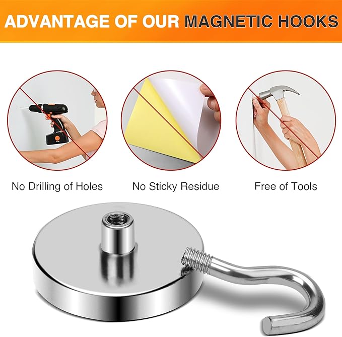 MIKEDE Strong Magnetic Hooks, 120Lbs Heavy Duty Magnetic Hooks for Cruise Cabin, Neodymium Earth Magnets with Hooks for Hanging, Super Metal Industrial Magnetic Hanger for Grill, Cruise, Storage