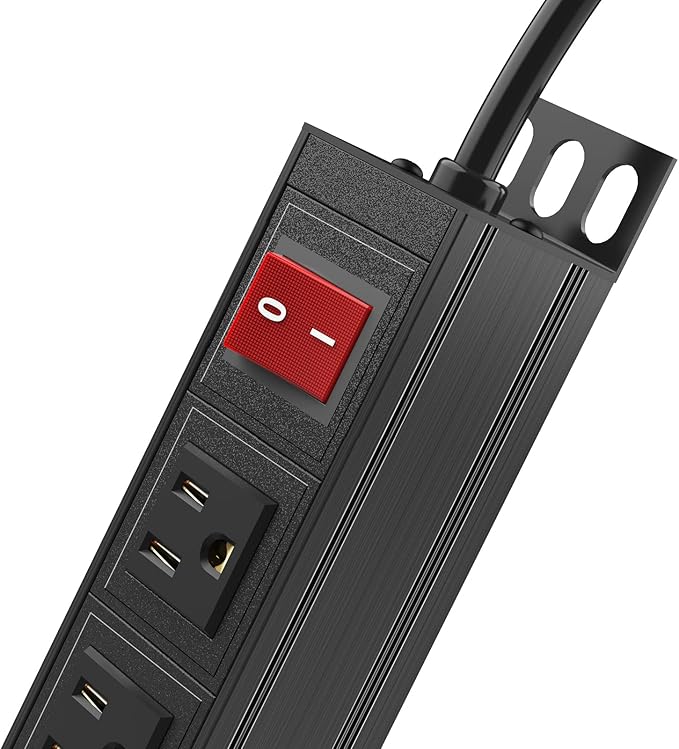 20PCS 6 Outlet Power Strip, Metal Mountable Power Strip Surge Protector, Heavy Duty Wall Mount Power Outlet for Commercial, Industrial, Workshop, Long Power Cord, 15A/125V 1875W