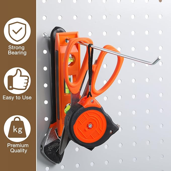 Funrous 100 Pack Peg Board Hooks Stainless Steel Pegboard Hooks Shelving Display Hanging Peg Board Holders for 1/8 and 1/4 Garage Storage Tools Organizer(12 inch)