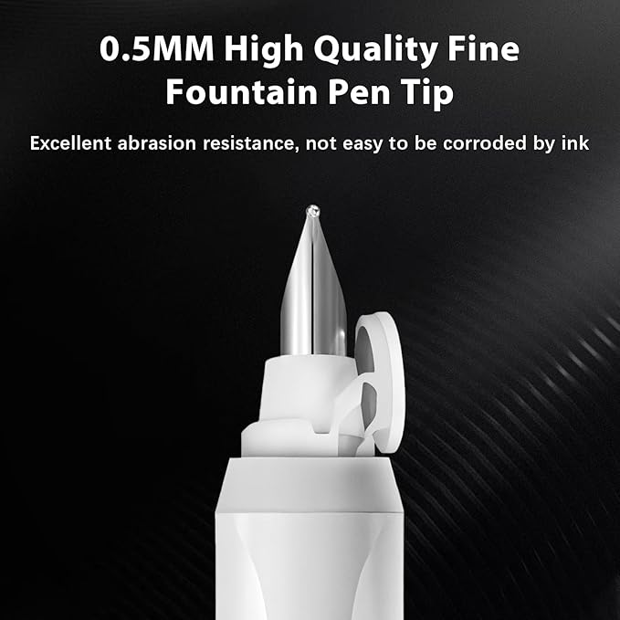 Retractable Fountain Pen Set, Click Fountain Pen Fine Nib, Capless Fountain Pen, Click-to-Write Pen with 5 Black Ink Cartridges, for Writing Journaling Sketching Drawing Calligraphy White