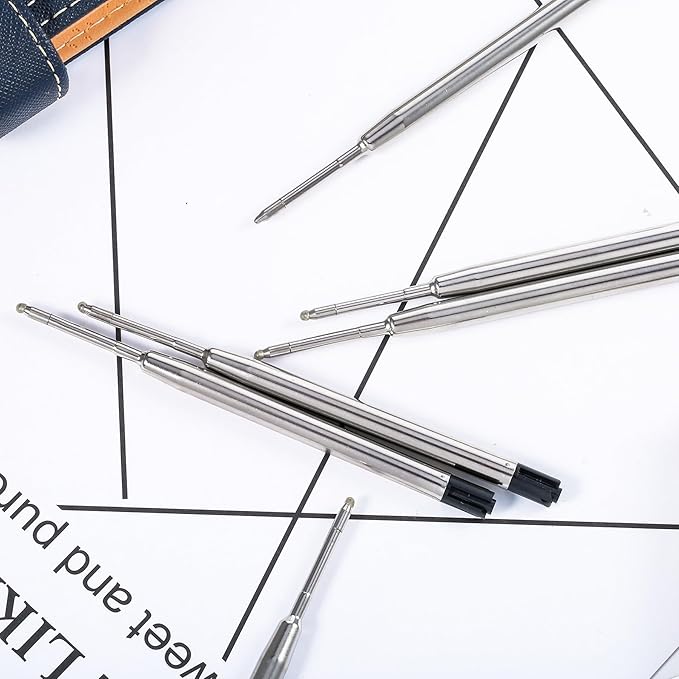 DunBong Pen Refills, Black Ink Refill Pack of 5, Replaceable Ballpoint Pen Refills, Medium Point Metal Refill (Black)