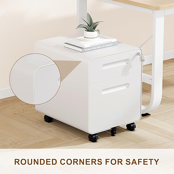 2 Drawer File Cabinet with Lock and 4 Keys, Mobile Metal Filing Cabinet, File Cabinets for Home Office, Under Desk, Pre-Assembly, File Drawer, Letter/Legal/A4 Hanging File Folders