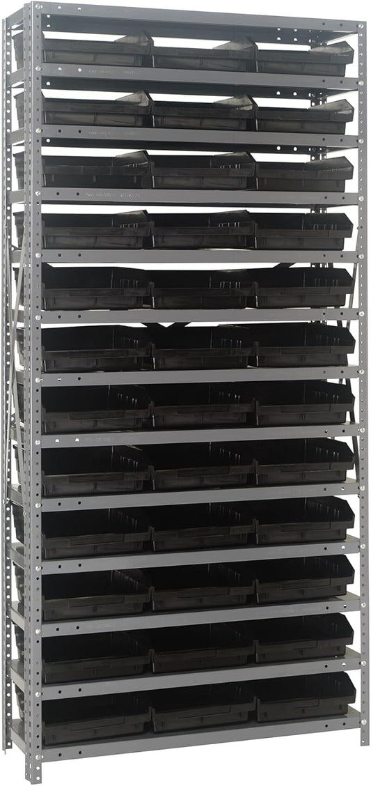 Quantum Storage Systems 1875-110BK Steel Shelving Unit with 4" Shelf Bins, 18" D x 36" W x 75" H, Black