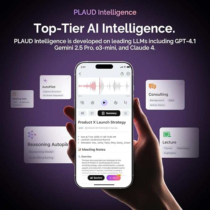 NotePin AI Voice Recorder, Voice Recorder with Adjustable Wearable Strap, Transcribe & Summarize with AI Technology, 64GB Memory
