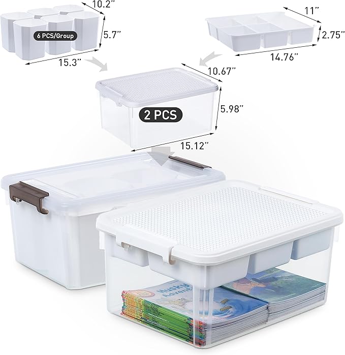 Citylife 17 QT Plastic Storage Bins Clear Storage Box with Lids Multipurpose Stackable Storage Containers for Organizing Tool, Craft, Crayon, 2 Packs