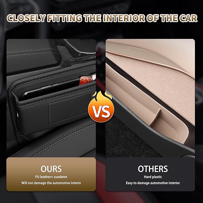 Kwak's 2 Pack Car Seat Gap Filler Organizer, Multifunctional Universal Storage Box with Cup Holder for Phone, Glasses (Black)