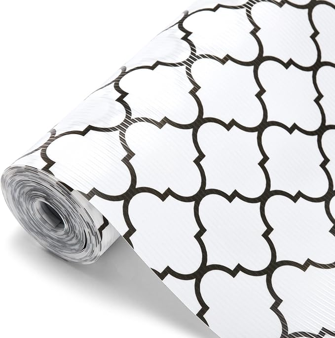 Glotoch Non Slip Shelf Liner 24 Inch Wide, Non Adhesive Drawer Liner, Waterproof Shelf Liners for Kitchen Cabinets/Refrigerator/Wire Shelving/Bathroom/Pantry-Heavy Duty, Durable, White Quatrefoil