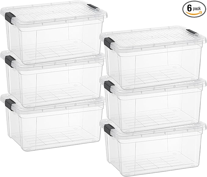 Superio Clear Plastic Storage Bin with Lid,Non-Toxic, BPA Free, Odor Free, Organizer Storage Box, Stackable Plastic Tote for Home, Garage, School, and Office (11 Quart, 6-Pack)