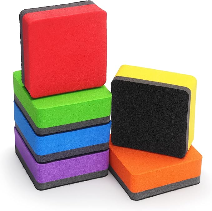 Tamaki 12 Pack Magnetic Whiteboard Eraser, Dry Eraser Board Erasers, Dry Erasers for White Board, Whiteboard Erasers for Kids Classroom, 6 Colors, Square, 2 x 2 x 0.8 Inch