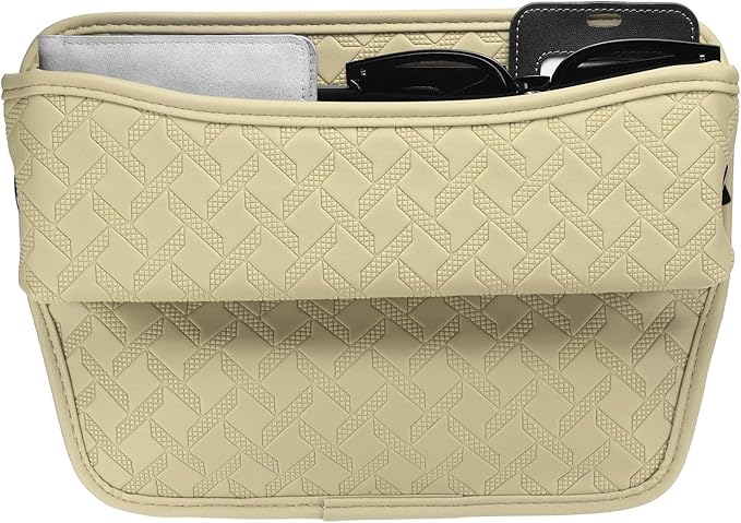 HARFINGTON Car Seat Gap Filler Organizer 11.5 x 8 x 2.1 Inch Leather Universal Car Organizer Storage Box Between Seat and Console for Phone Sunglasses Keys, Beige