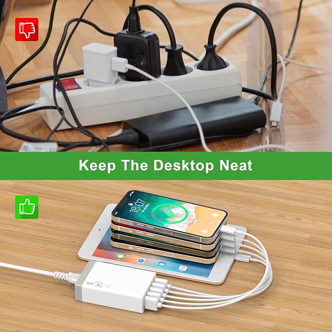 USB Wall Charger, Desktop USB Charging Station for Multiple Devices, 40W 8A, 5 Port,Travel Portable Charger for Cell Phone, Tablet