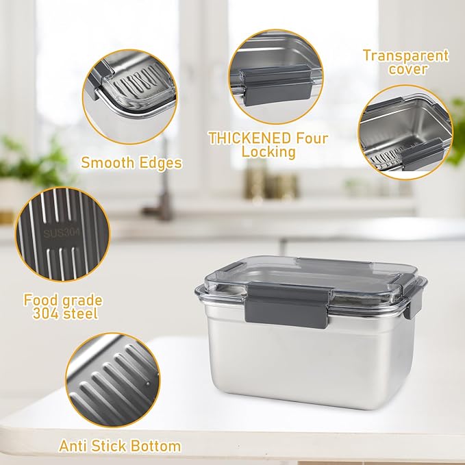 Cheese Container for Refrigerator,Cheese Stainless Steel Container with Lids,Deli Meat Saver,Kitchen Storage Keeper box,fridge organizer Stackable Sliced Grated,Shredded,Cheddar Cheeses Holder