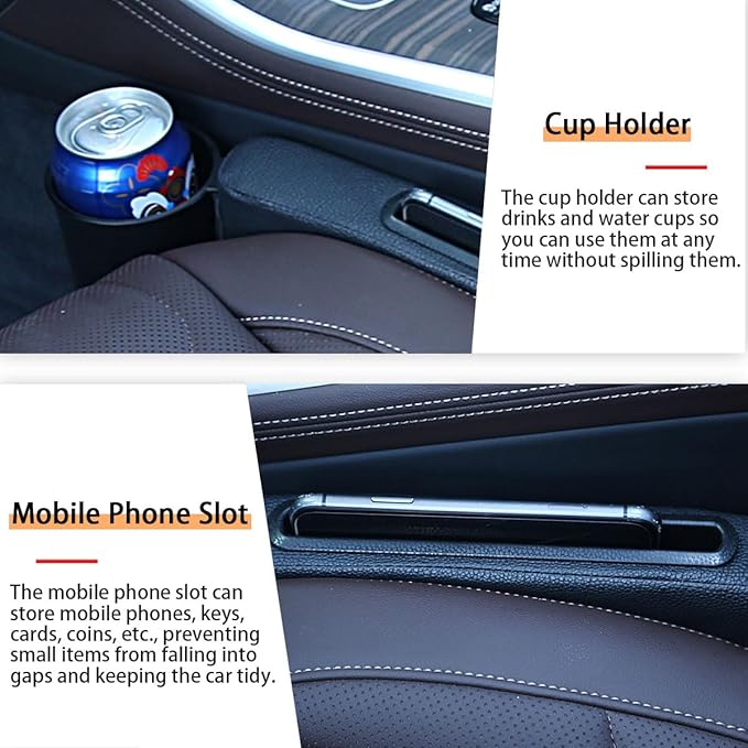 2 Pack Car Seat Gap Filler with Storage Box,Fill The Gap Between Seat and Console,Car Console Gap Filler,Prevent Things from Dropping,Convenient to Storage Keys and Phone(Black)