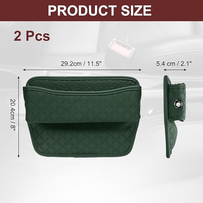 HARFINGTON 2pcs Car Seat Gap Filler Organizer 11.5 x 8 x 2.1 Inch Leather Universal Car Organizer Storage Box Between Seat and Console for Phone Keys, Dark Green